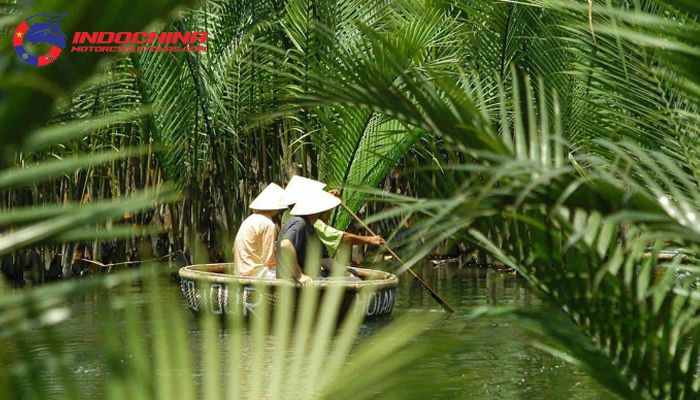 Embark on a basket boat adventure through the lush waterways of Cam Thanh Coconut Village.