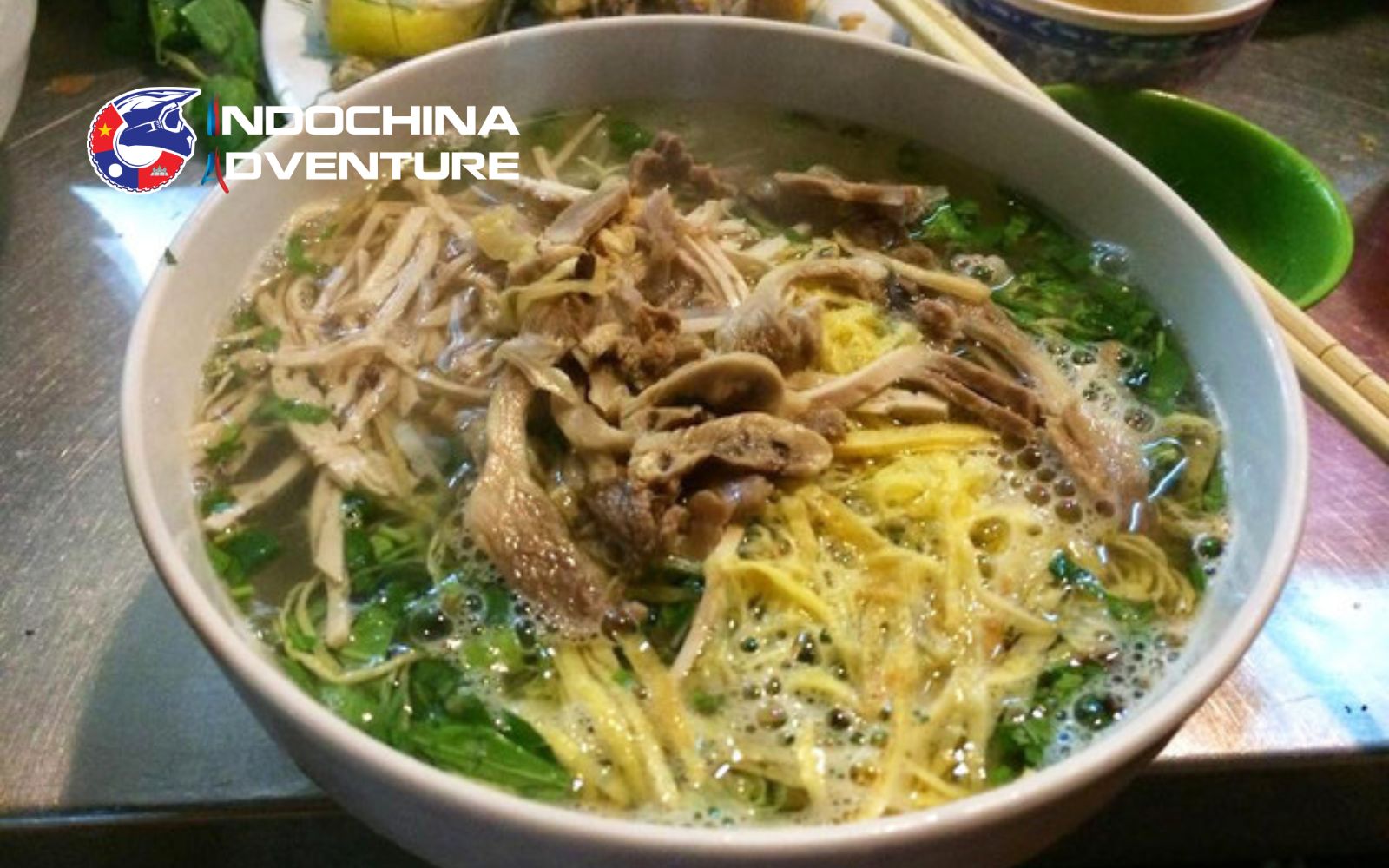 Hanoi chicken combo noodle soup at Ba Duc Cau Go, one of the best restaurants in Hanoi.