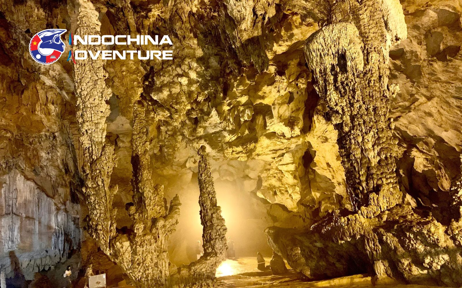 Nguom Ngao Cave Cao Bang with illuminated limestone stalactites near Ban Gioc Waterfall