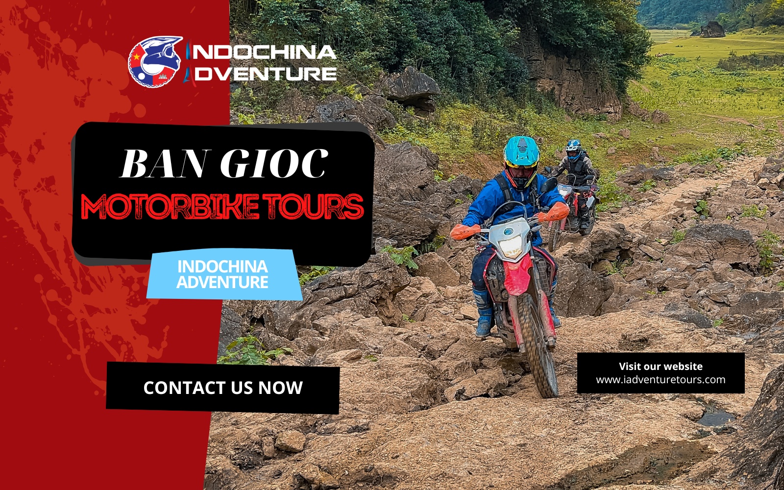 Riders exploring Ban Gioc Waterfall on Indochina Adventure tours