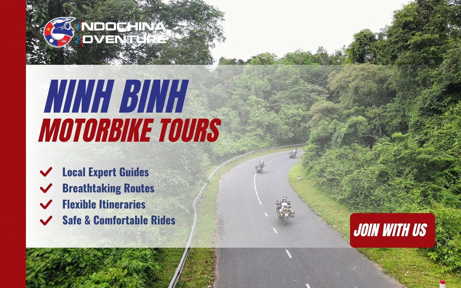 Riders exploring the scenic beauty of Ninh Binh with Indochina Adventure