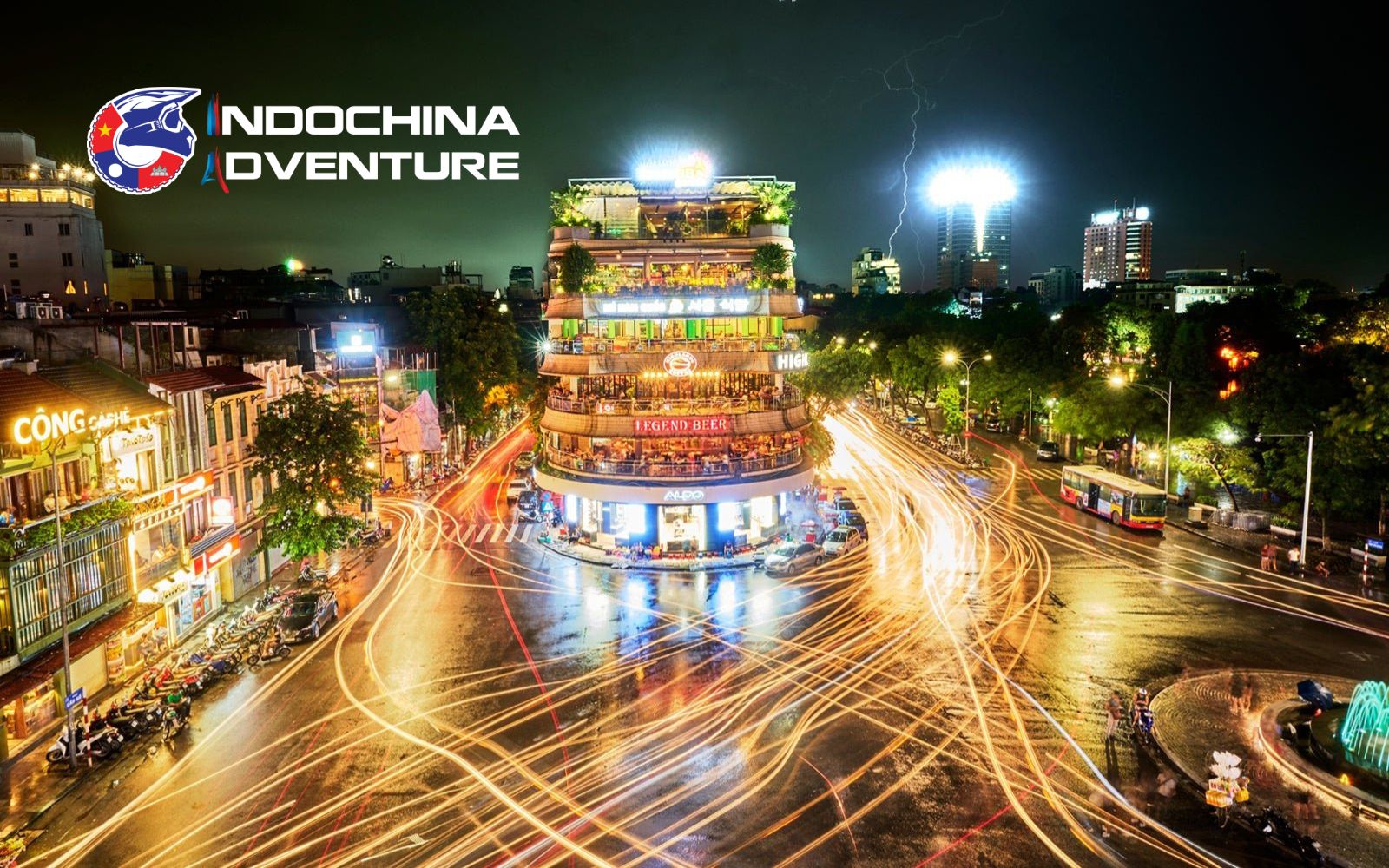 Vibrant nightlife scene in Hanoi with music, bars, and street lights
