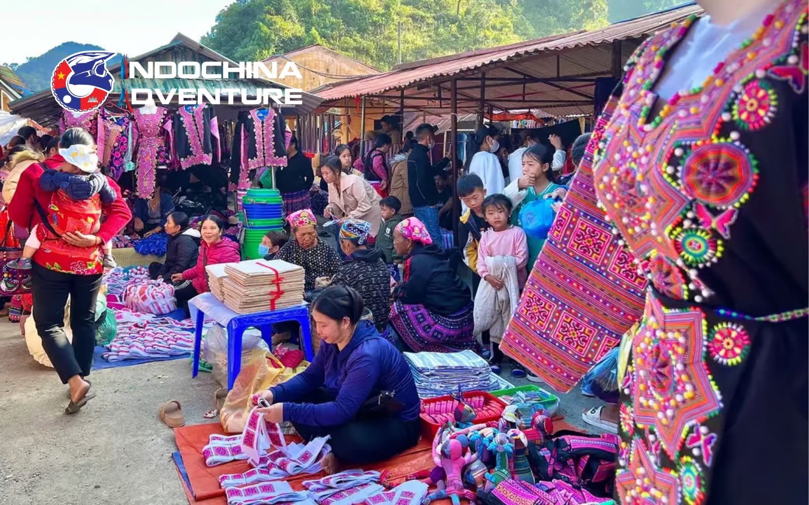 Vibrant ethnic minority market showcasing local handicrafts