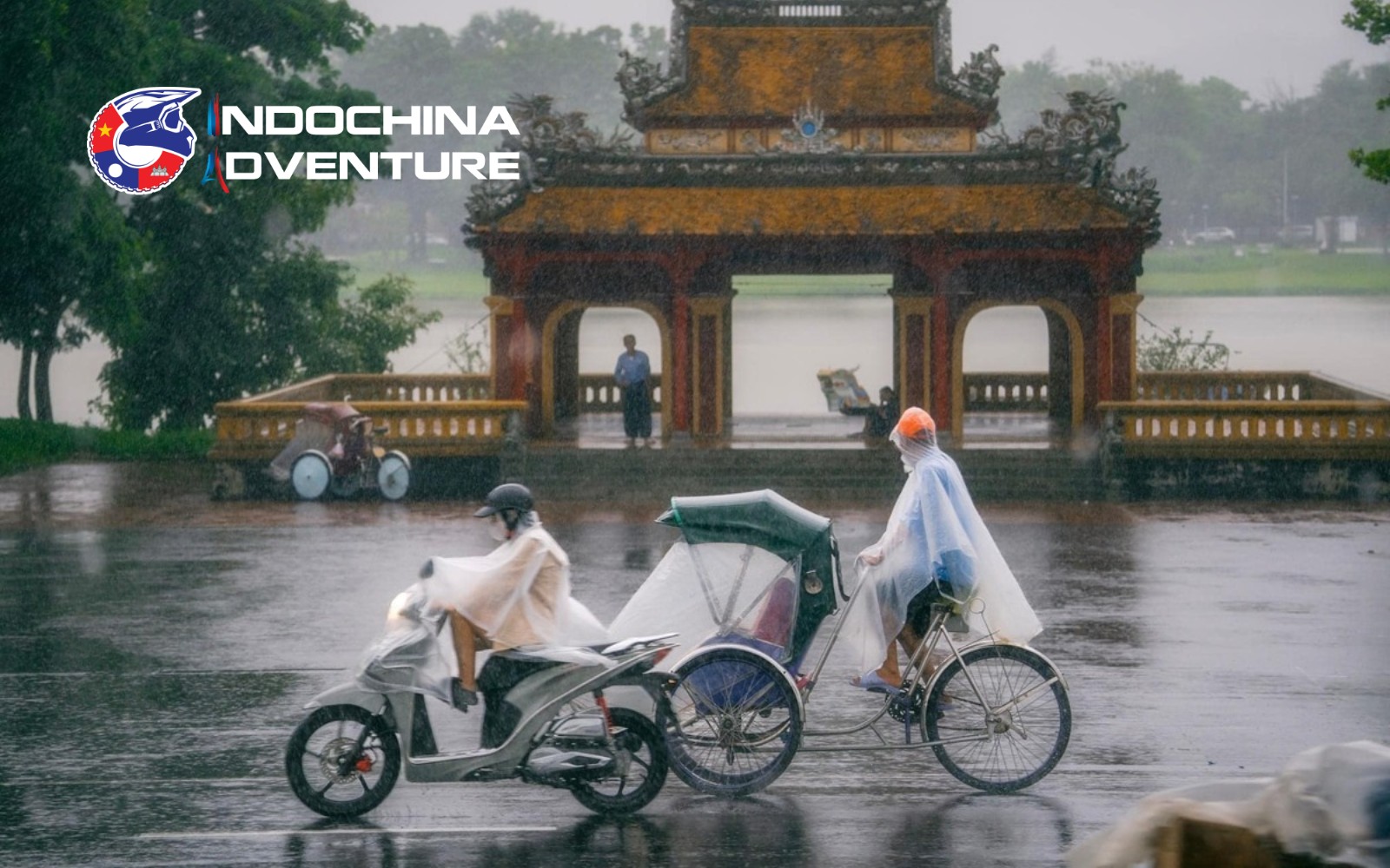 Hue ancient citadel with mist and gentle rain in the wet season
