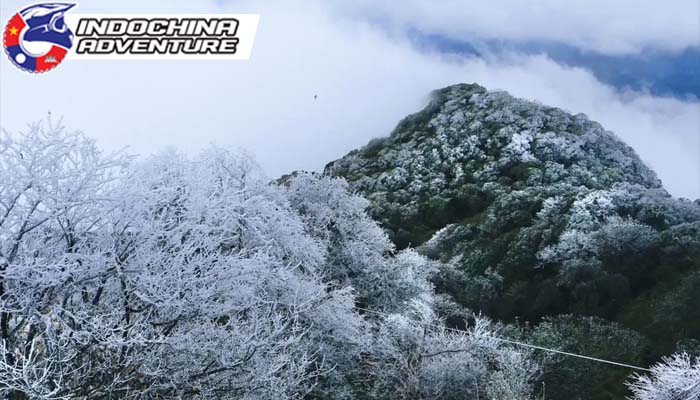 Phia Oac peak in winter is covered with white ice and snow