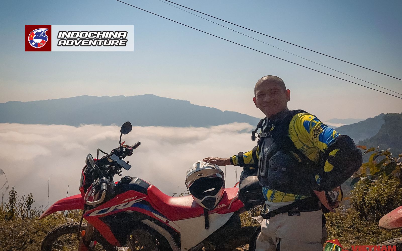 Motorbikers riding through the Ha Giang loop mountain roads