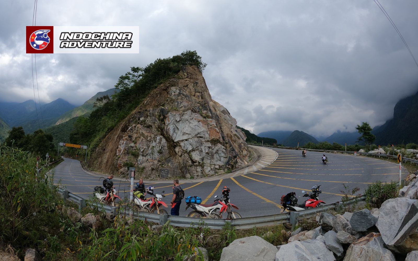 Motorbikes on a winding road in Northeast Vietnam