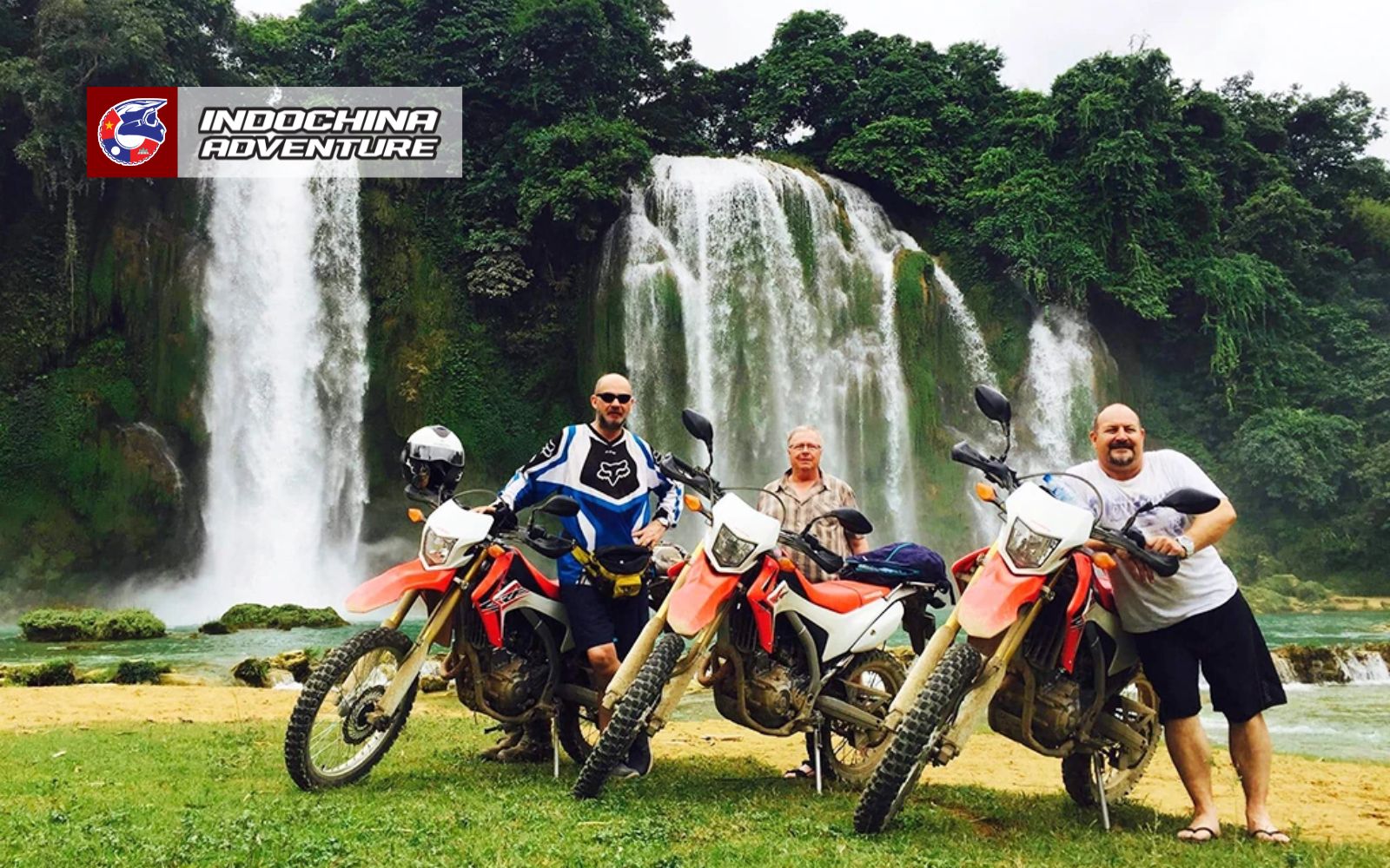 otorbike riders at Ban Gioc Waterfall border area