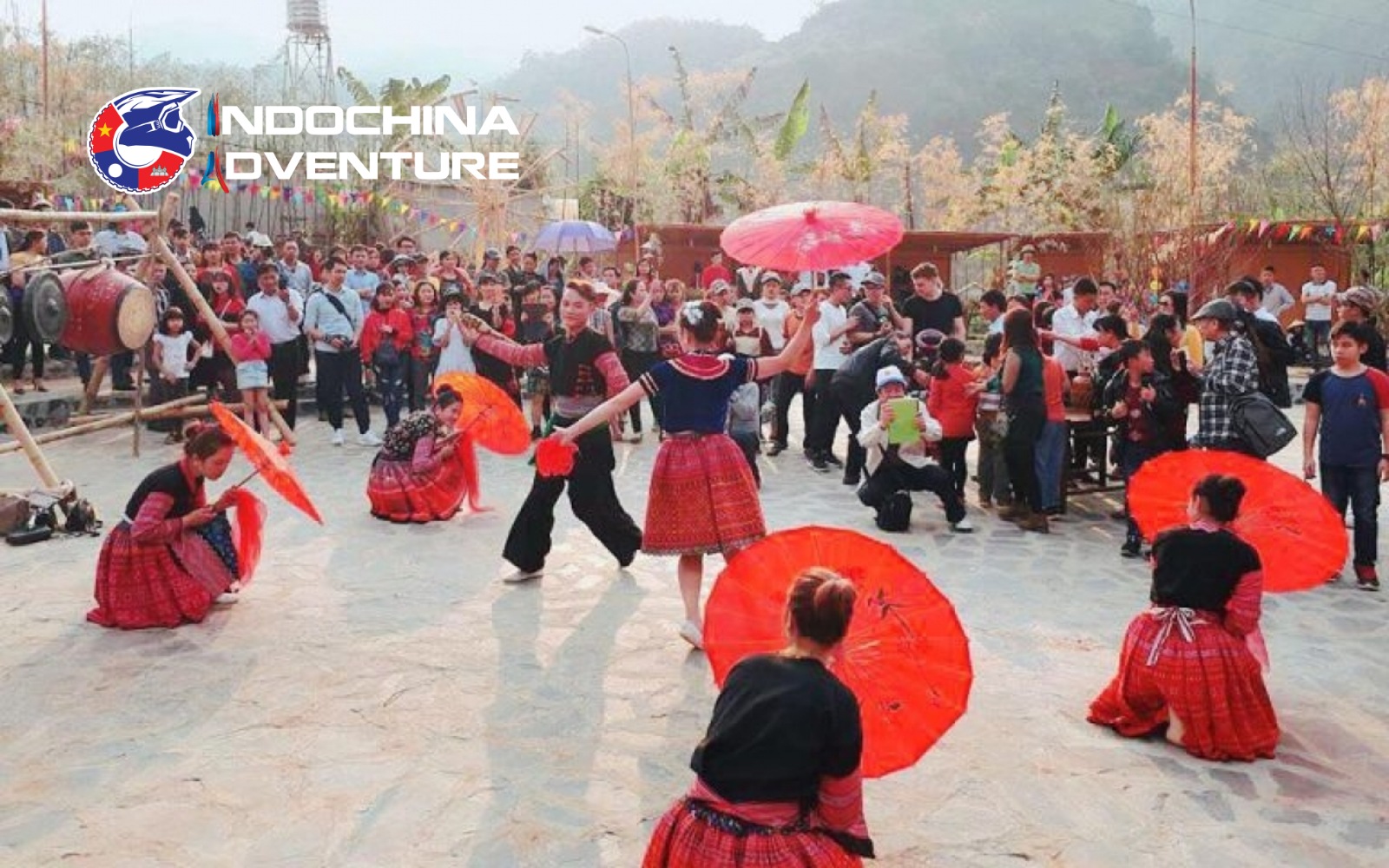 Traditional festival dances on a motorbike tour Moc Chau Plateau