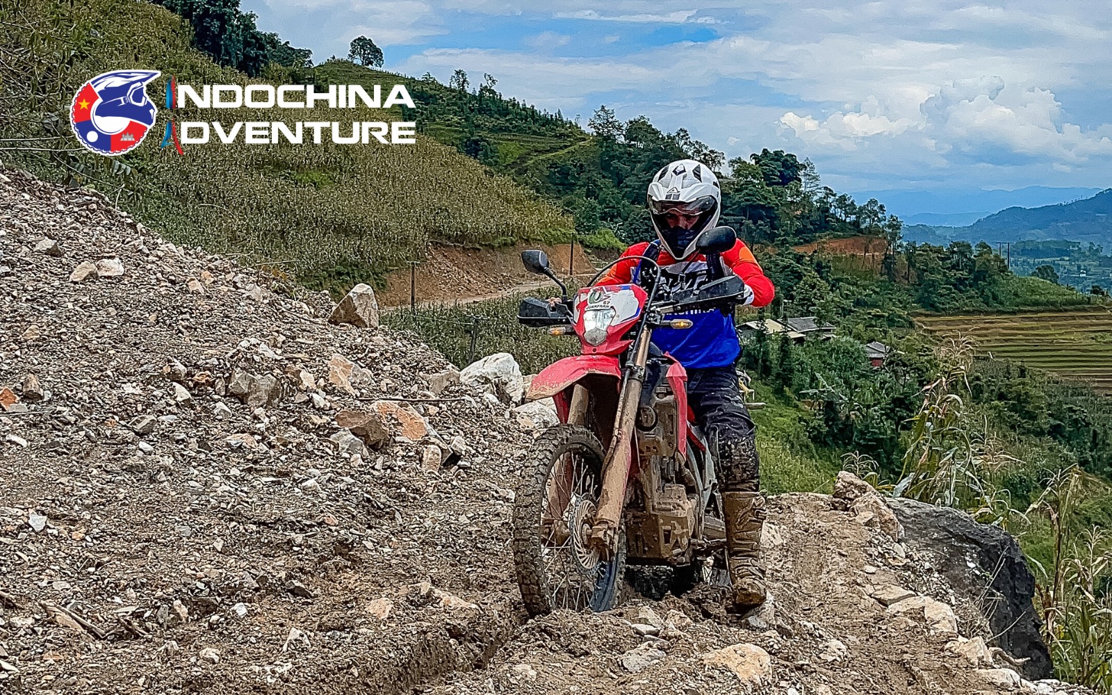 Motorbike riders on the winding Ha Giang Loop roads in Northern Vietnam motorcycle tour