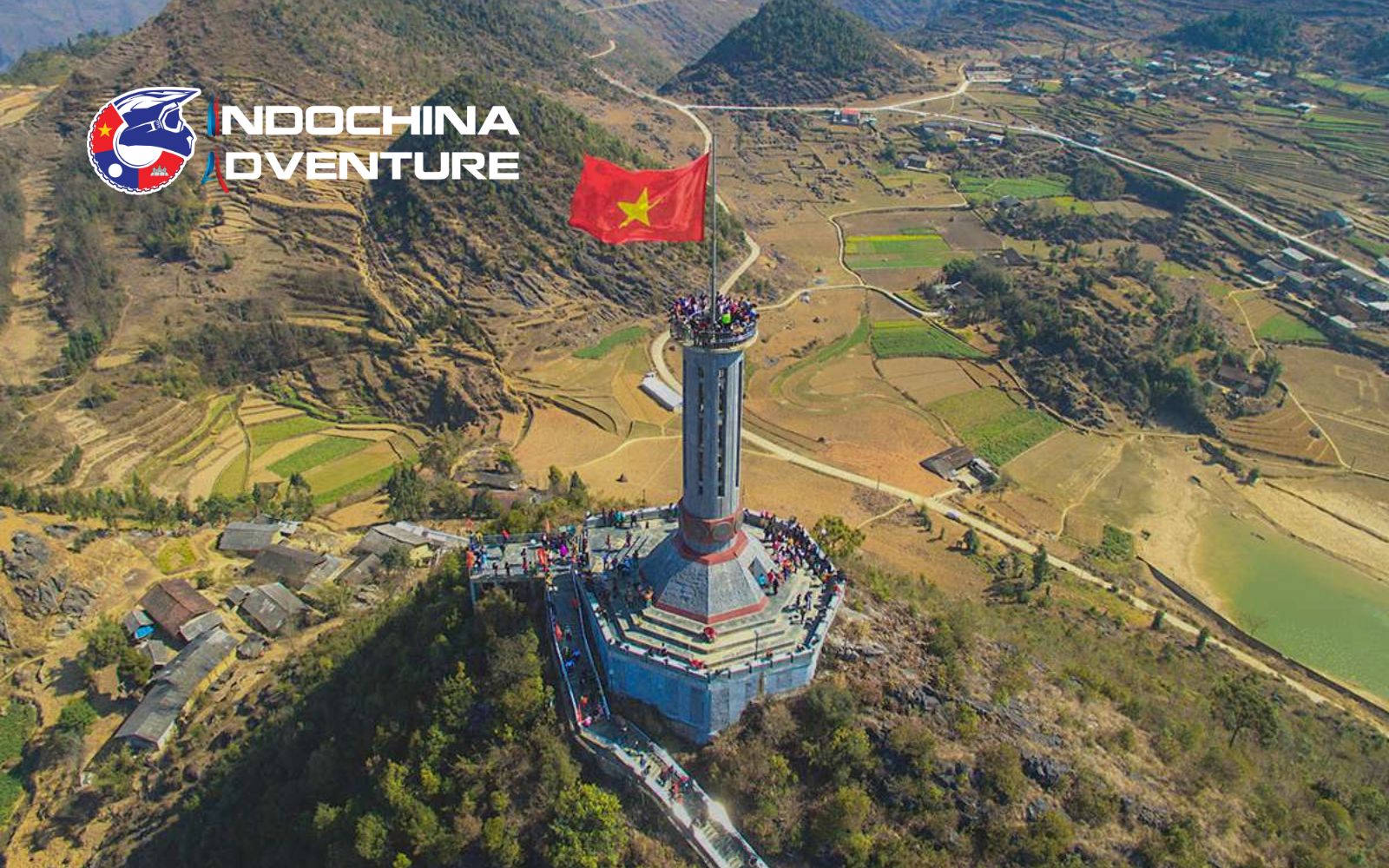 Iconic flag tower overlooking vast valleys and highland scenery