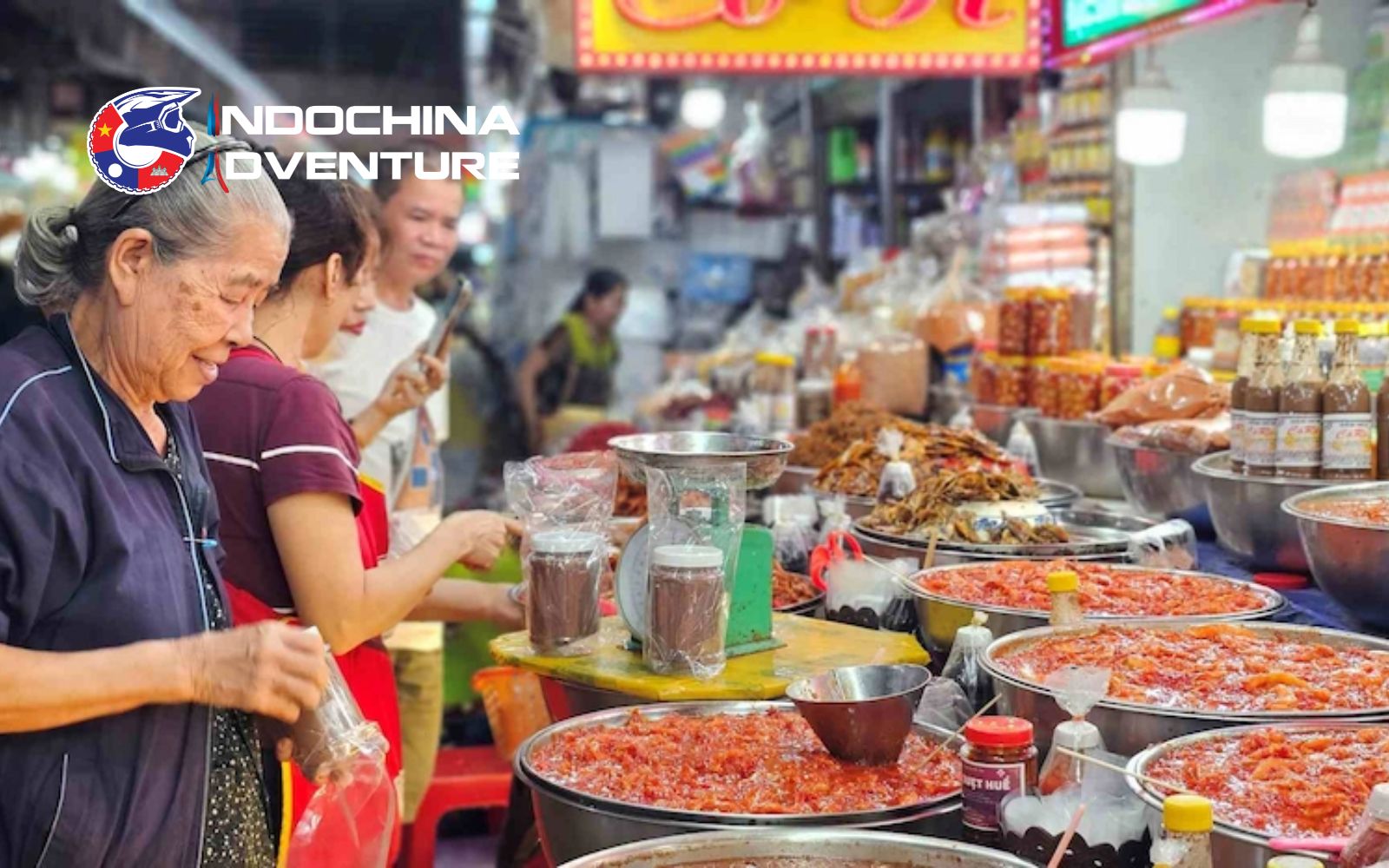 Dong Ba night market Hue with evening food stalls and local dishes