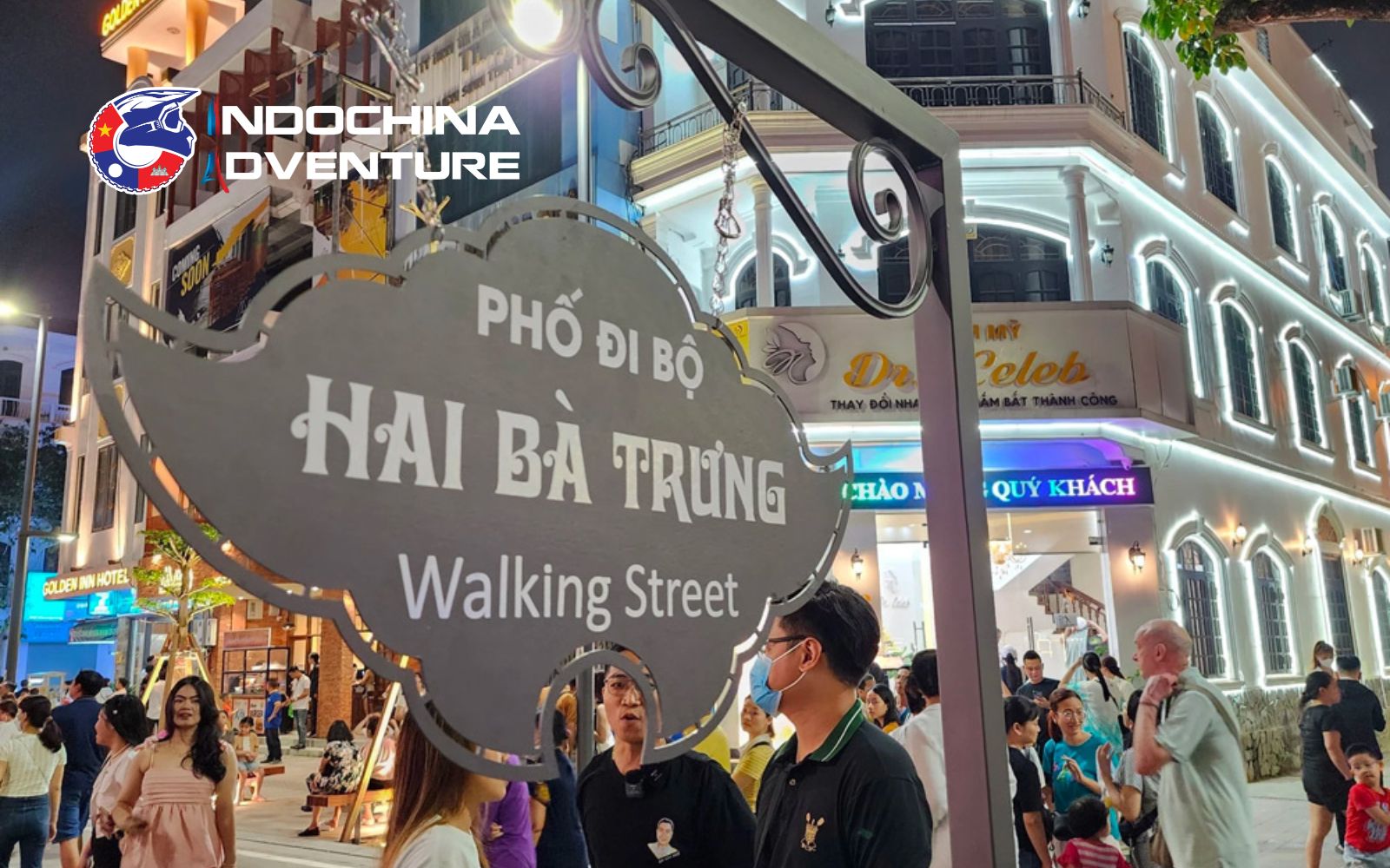 Modern Hai Ba Trung walking street night market in Hue Vietnam