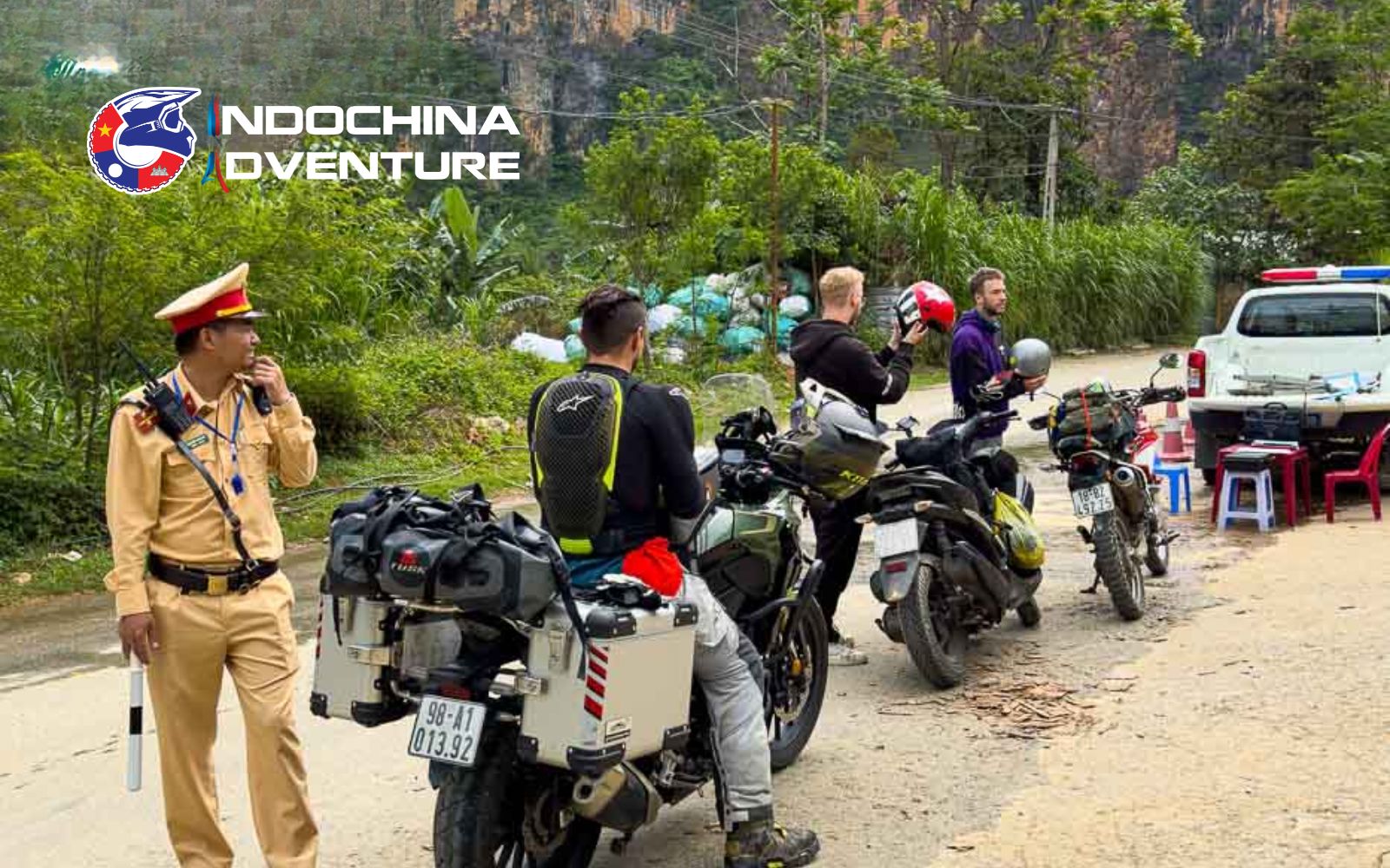 Police checkpoints on Ha Giang loop on a mountain road