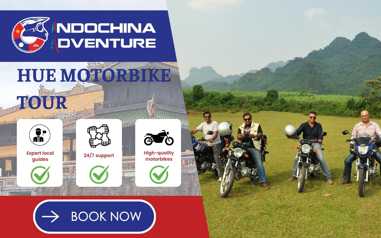 Discover Hue’s misty charm during the Hue monsoon months with Indochina Adventure Traveler viewing Hue rainy season landscape through soft rain with Indochina Adventure