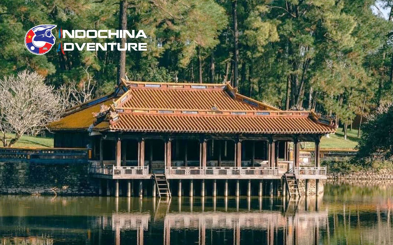 Royal tombs looking serene and atmospheric during Hue in the rain Royal tombs appearing serene and reflective in the rain