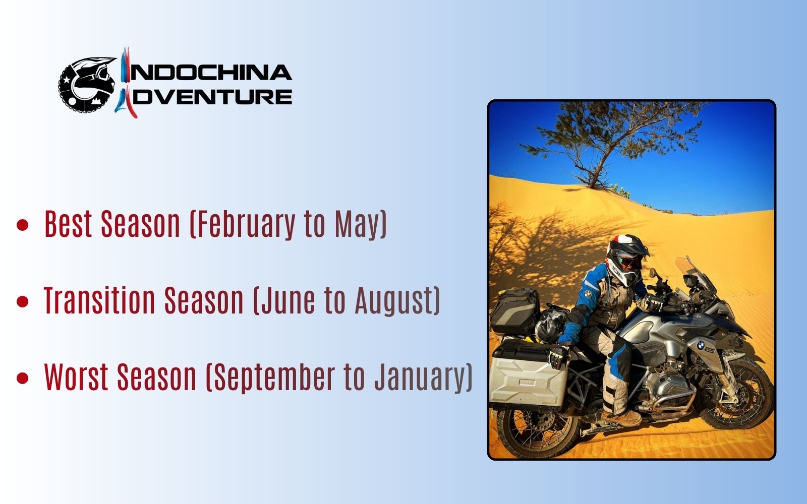 Blue skies and dry roads during the prime riding season