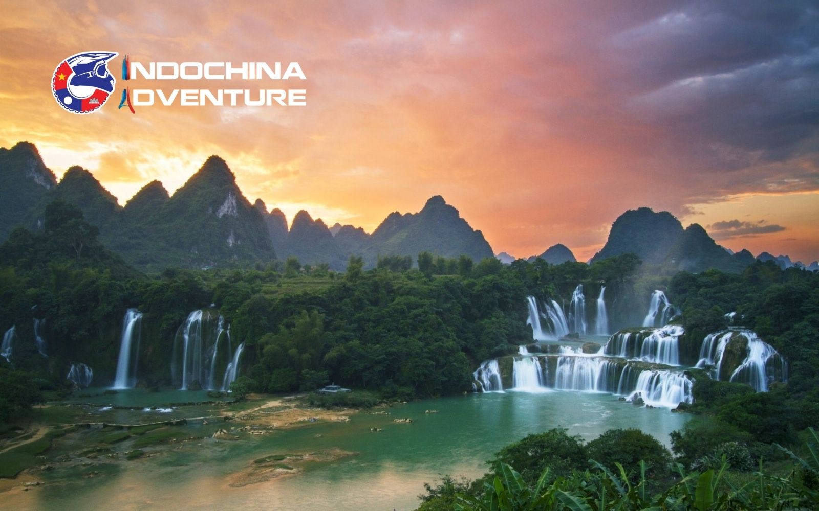 Sunrise and sunset photography at Ban Gioc Waterfall Golden-hour scenes shine beautifully across Ban Gioc