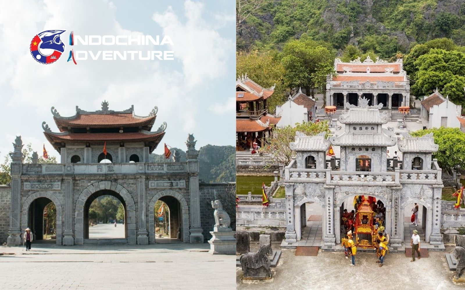 Explore historic royal temples shaded by ancient trees and limestone karsts