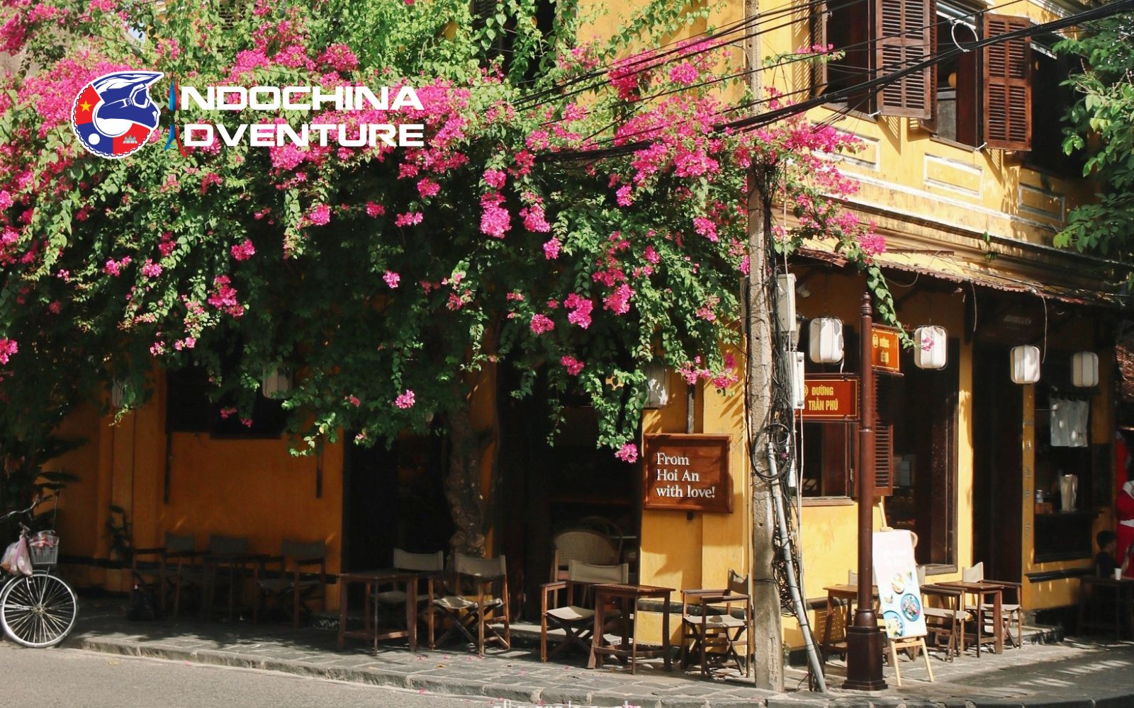 Blooming flowers create a romantic café experience