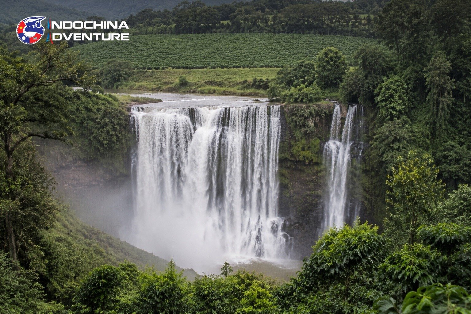Waterfall and coffee plantations on the Bolaven Plateau in southern Laos