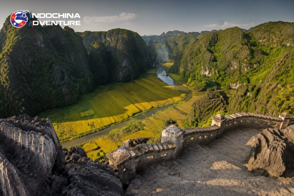 View over the Tam Coc valley and Ngo Dong river from the Mua Cave viewpoint in Ninh Binh